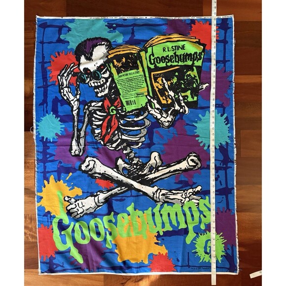 Vtg 90s Goosebumps Curly Skeleton RL Stine Parachute Press Fabric Quilt Panel - Picture 3 of 6